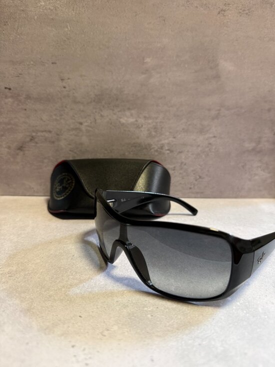 Ray-Ban RB4087 601/8G Oversized Shield Sunglasses — Glossy Black — Gray Gradient